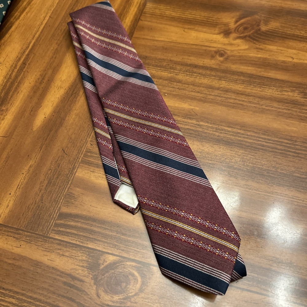 Vintage Prince Sirotti Men's Tie Necktie Striped Burgundy Navy 3" Slim Width